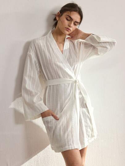 Ocili Women's Solid Color Robe With Belt, Sleepwear
