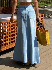 DAZY Women's Loose Casual Denim Skirt, Stylish Design For Spring And Summer Vacation - Blue - View 2