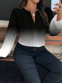 EMERY ROSE 优雅浪漫休闲简约风黑白渐变印花长款灯笼袖衬衫，适合秋季穿着，复古风格，简约百搭，优雅女装之选。 - 彩色 - 查看 3