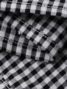DAZY 少女格子长袖单排扣宽松可爱衬衫 - 黑色 - 查看 8