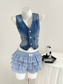 Elamini Women's Casual Sleeveless Front Button Denim Blouse, Summer - Medium Wash - View 6