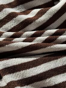 Comfortcana 加大码黑白条纹休闲抽绳裤，秋冬款 - 咖啡棕 - 查看 3