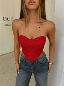 Aloruh Women's Sexy Lace Detail Black Brassiere,Red Top - Red - View 1