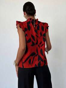 Firerie Women's Elegant Floral Print Cap Sleeve Blouse, Suitable For Daily Wear And Vacation,Red Top - Red - View 2