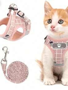 猫咪胸背带牵引绳套装，透气网眼宠物背心式胸背带，带反光条，可调节穿脱式胸背带，适合小型猫咪（粉色），猫咪弹簧玩具，带铃铛的猫项圈。 - 淺粉色 - 查看 10