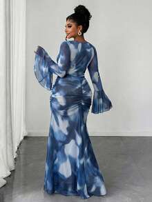 Maweii Đầm dài tay xẻ tà, xếp ly, tay dài, chất liệu hơi xuyên thấu, gợi cảm dành cho nữ cỡ lớn, thích hợp cho mùa Xuân/Thu/Đông. - Nhiều màu - Xem 2