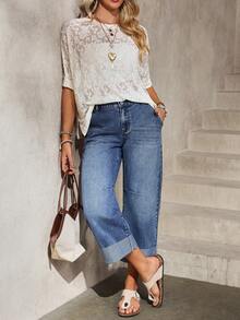 EMERY ROSE Women's Casual Versatile Solid Color Cropped Jeans With Slant Pockets - Blue - View 6
