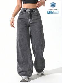 SHEIN Unity Casual Straight Leg Loose Fit Jeans With Pockets - Grey - View 4
