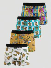 SCOOBY-DOO X SHEIN 4pcs/Pack Tween Boys' Cartoon Pattern Cute & Comfortable Boxer Briefs - Multicolor - View 2