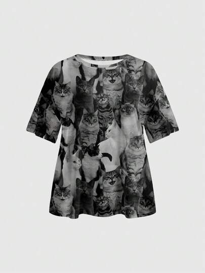 ROMWE Grunge Punk Punk Vintage Sexy Siam Cat Graphic Sheer Plus Size T-Shirt For Women