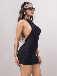 Rayane Ketlyn Sexy Split & Tie Strap Open-Back Bodycon Mini Dress, Summer,Summer Dresses For Women,Backless Dress - Black - View 6