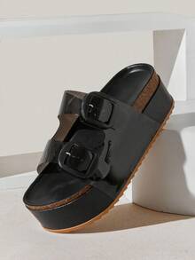 Solezae Dép xỏ ngón đế xuồng đế xuồng mới dành cho nữ, dép xỏ ngón Birkenstocks thoải mái, tối giản, phong cách thường ngày, không quai hậu - màu đen - Xem 5