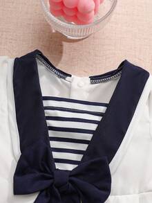 Souflis Souflis Đầm không tay dễ thương cho bé gái, họa tiết bướm, kẻ sọc phối màu. - trắng - Xem 4