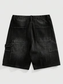 ROMWE MEN Street Life 男士休闲夏季水洗字母刺绣牛仔短裤 - 黑色 - 查看 2