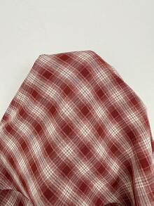 Comfortcana Đầm kẻ caro xanh và nâu kiểu retro dáng rộng, cỡ lớn - Đỏ - Xem 8