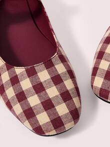 CUCCOO DOLLMOD Sepatu Flat Wanita Ujung Bulat Nyaman dengan Pita Merah Muda Modis dan Elegan, Sepatu Musim Semi, Liburan Musim Semi, Paskah, Hari Valentine - Grid ganda merah dan putih - View 8