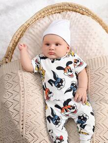 SHEIN 2pcs Baby Boy Cute Bear Pattern Short Sleeve Knit Pajama Set - Multicolor - View 5