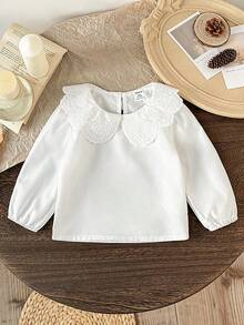 SHEIN Baby Girl Embroidered Peter Pan Collar Long Sleeve Cute Top - White - View 8