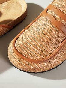 Solecia Women's New Slip-On Half-Coverage Sandals Made Of PP Woven Material, Comfortable And Casual Flat Shoes, Suitable For Going Out, Shopping, And Commuting. - Rust Brown - View 4