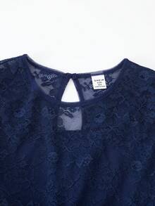 Tween Girls' Summer Contrast Lace Short Sleeve Dress - Blue - View 4