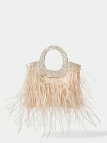 SHECARRY Bolso de mano mini de moda, elegante y versátil bolso de hombro cruzado con cadena para mujer - Albaricoque - Ver 7