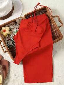 Swim Oasis 女士连体挂脖高开衩泳衣带罩裙套装 - 紅色 - 查看 4