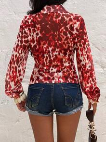 EgrlEra Women's Long Sleeve Single-Breasted Fashionable Leopard Print Mesh Shirt - Multicolor - View 2