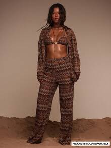 Musera Resort Pattern Drawstring Wide Leg Beach Cover Up Trousers Only Swim Vacation Holiday Summer Travel Beachwear Terra Sol Spring - Multicolor - View 1