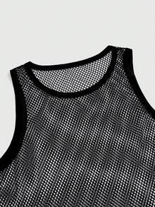 FeverCity Men's Sexy Fashion Street Mesh Loose Tank Top, Summer - Black - View 3