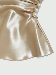 GlowEve New Shirred Double-Layer Ruffle Sleeve Woven Shiny Color Pleated Back Design Elegant Young Commuter Versatile Daily Women Shirt - Khaki - View 4