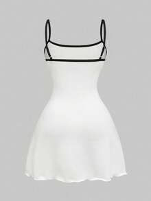 ROMWE Grunge Punk Y2K Retro Cartoon Girl Graphic Striped Long Hair Mini Dress With Japanese Slogan - White - View 2