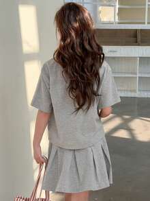 Dazy Kids Tween Girls' Casual Bow Print Round Neck T-Shirt Set, Summer - Grey - View 3