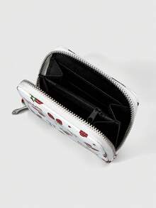 ROMWE Kawaii 1791538 1Pc Strawberry Bow Love Pattern Simple Style Zipper Change Bag, Suitable For Women. - White - View 5