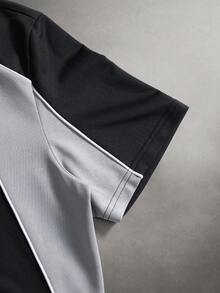 STYNVO 男士休闲撞色字母刺绣短袖T恤短裤套装，夏季 - 黑色 - 查看 4