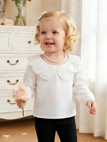SHEIN Baby Girl Embroidered Peter Pan Collar Long Sleeve Cute Top - White - View 5
