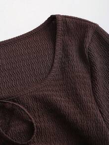 Sweetra Y2K Sexy Pleated Beaded Textured Fabric Versatile Asymmetric Hem Dress - Coffee Brown - View 7