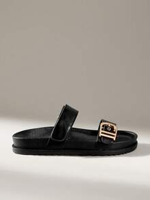 Solecia Women's Casual Versatile Buckle Flat Sandals, Summer - Black - View 2