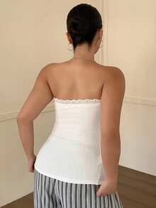 Dazy Plus Contrast Lace Tight Bandeau Camisole, White, Versatile Undershirt/Sleepwear Top - White - View 2