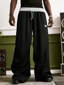 GALLERY FADE Men's Letter Print Drawstring Waist Loose Casual Sweatpants - Black - View 6