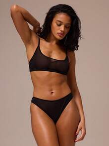 MUSERA ESSENTIALS Sheer Mesh High Leg Brief Knicker Coord Bottom Only Sexy Lounge Cute Night Lingerie Essential - Black - View 2