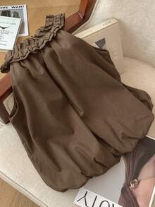 Resyla 女士荷叶边花卉吊带背心，夏季度假 - 棕色 - 查看 2