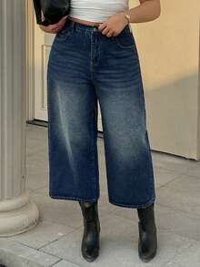 Dazy Plus Distressed Washed Wide Leg Jeans, Versatile For Commuting, Paired With Boots, All Season - Medium Wash - View 4