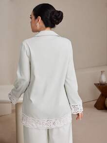 Graceveil Women's Loose Floral Lace Trim Blouse, Spring New Arrival - Light Grey - View 2