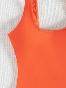 Swim SXY 2025 Women Solid Color Fashionable Backless One-Piece Swimsuit - Orange - View 7