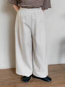 Dazy Kids Young Girl Solid Color Elastic Waist Casual Versatile Wide Leg Pants, Daily Wear - Apricot - View 4