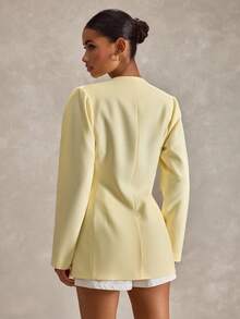 RueChic Chaqueta de blazer de ajuste holgado de color amarillo claro para mujer - Amarillo claro - Ver 3