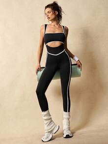 VARSIVA 撞色滚边镂空休闲修身连体裤 - 彩色 - 查看 9