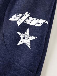 SHEIN Teen Boy/Teen Boys' Casual Everyday Comfortable Printed Loose Straight Leg Sweatpants - Navy Blue - View 5