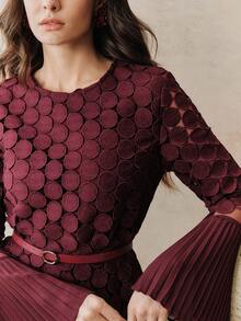 Anewsta Women's Elegant Water-Soluble Lace Circular Pleated Flared Dress - Burgundy - View 1
