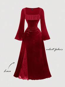 SHEIN MOD 女士喇叭袖连衣裙 - 紅色 - 查看 6